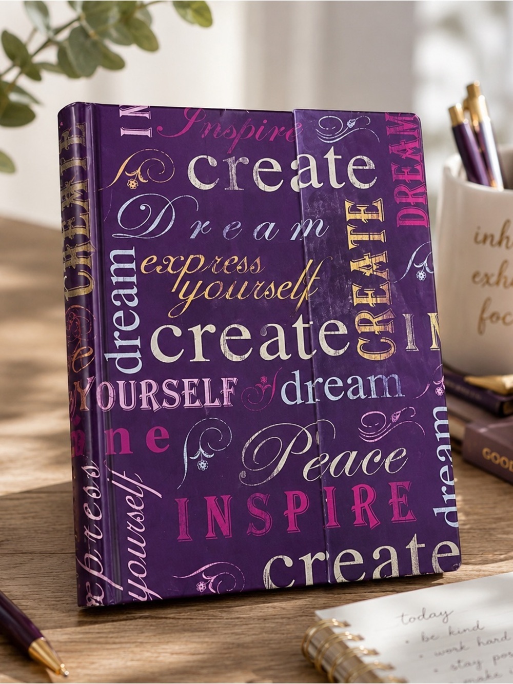 Inspirational Purple Hardcover Journal Blank Lined Notebook Dream Create Inspire
